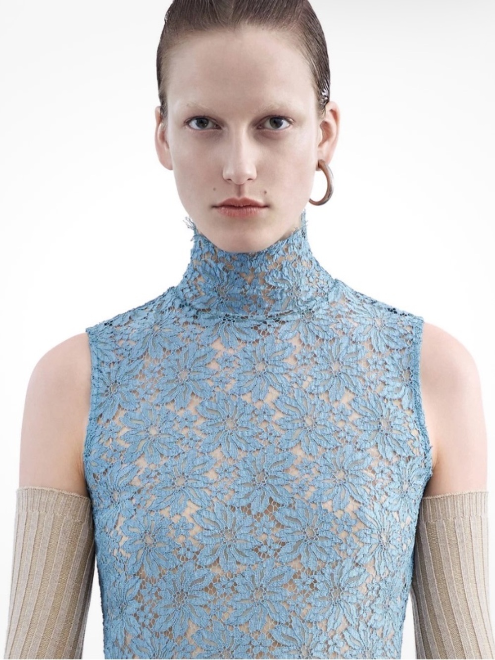 Acne Studios Lace High-Neck Camisole in Light Blue
